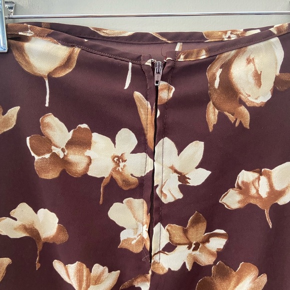Vintage Rich Brown Floral Cream Fall Maxi Column Skirt - Picture 4 of 4